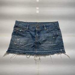 Women’s Vintage Y2K Aeropostale Blue Denim Ripped Jean Skirt Size 8