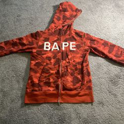 (ship only ) red full zip bape hoodie hoodie w rhinestones