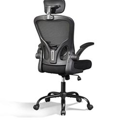 DEVAISE Mesh Computer Office Chair, High Back Ergonomic Desk Chair with Flip-up Armrests and Adjustable Headrest, Backrest and Lumbar Support, Black