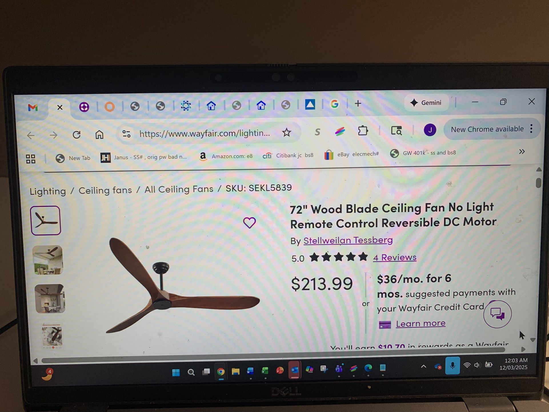 Ceiling Fan. 72” Wood