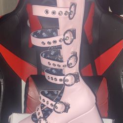Pink Platform Heeled Boots