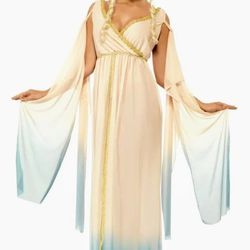 Greek Princess Fancy Beige Blue Dress Costume By Spirit Halloween Size Large