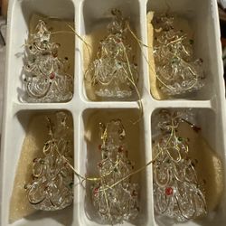 6 Vintage Glass Mini Christmas Tree With Angel On Top
