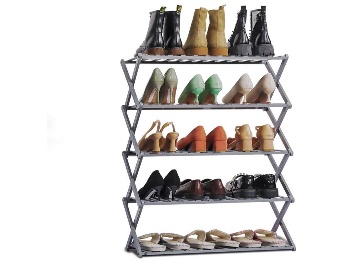 MoNiBloom Bamboo Multifunctional 5-Tier Free Standing Shoe Shelf Oragnizer Storage for Home, Entryway, Hallway, Office, Bedroom, Balcony - No Assembly