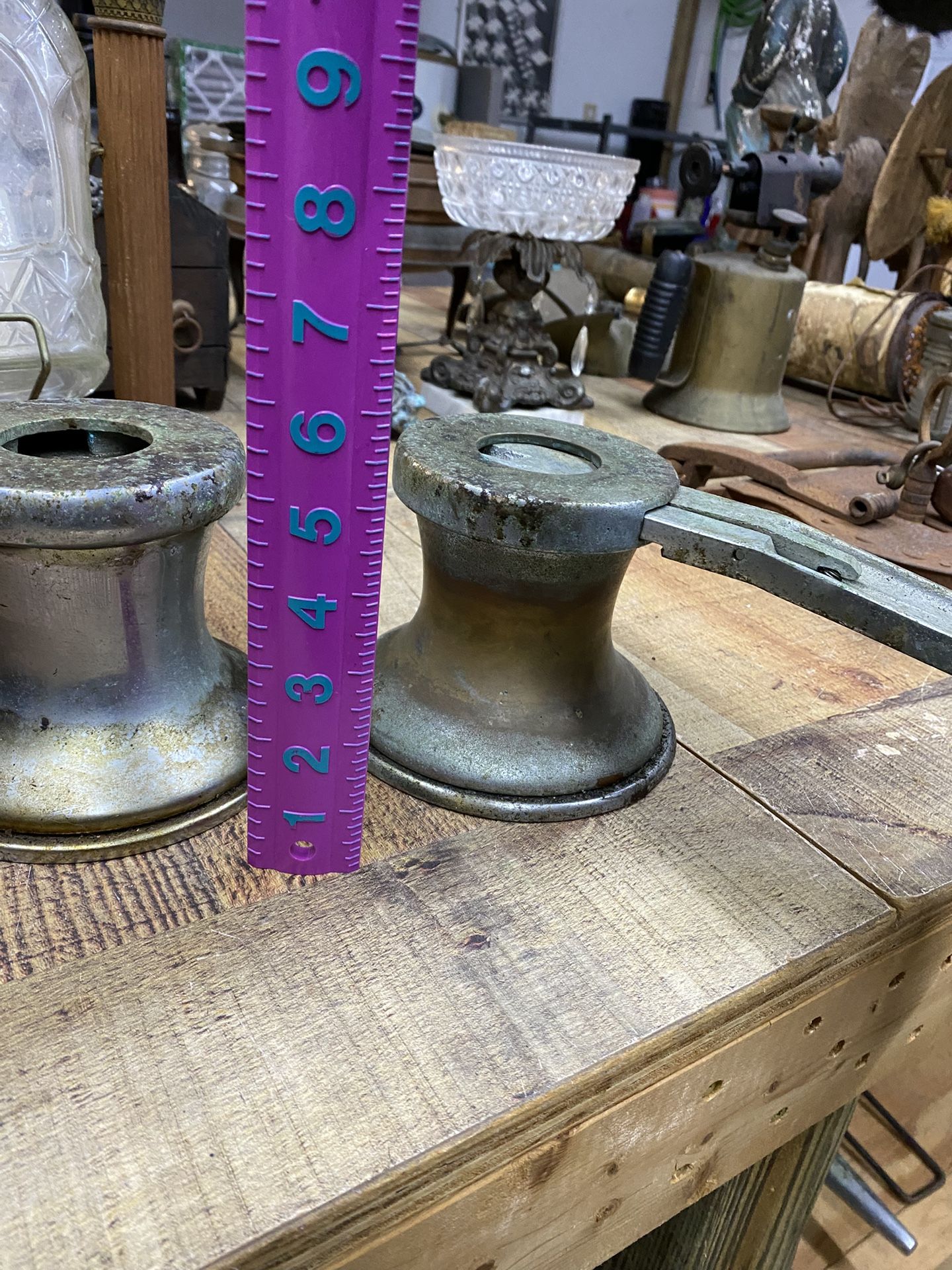 Bronze Sailboat Winches (Pair) + Crank — Heavy Nautical Decor