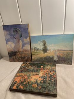 3 Vintage Monet art prints on Wood Great Impressions Cherry Creek Woodcrafters