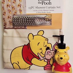 🐻 Pooh Bear Shower Curtain & Soap Dispenser 🐻