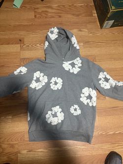 Grey denim tear hoodie