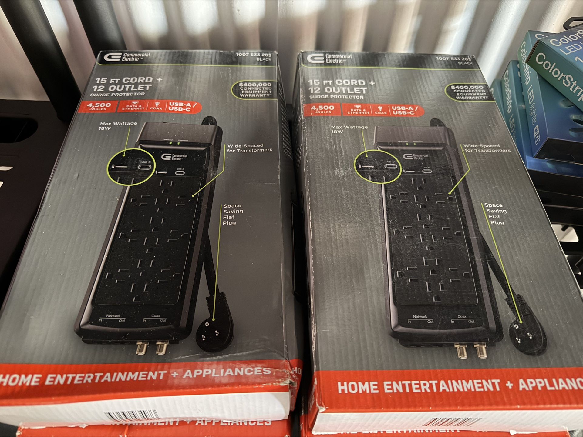 Commercial Electric 15 ft. 12-Outlet Surge Protector Braided Cord in Black