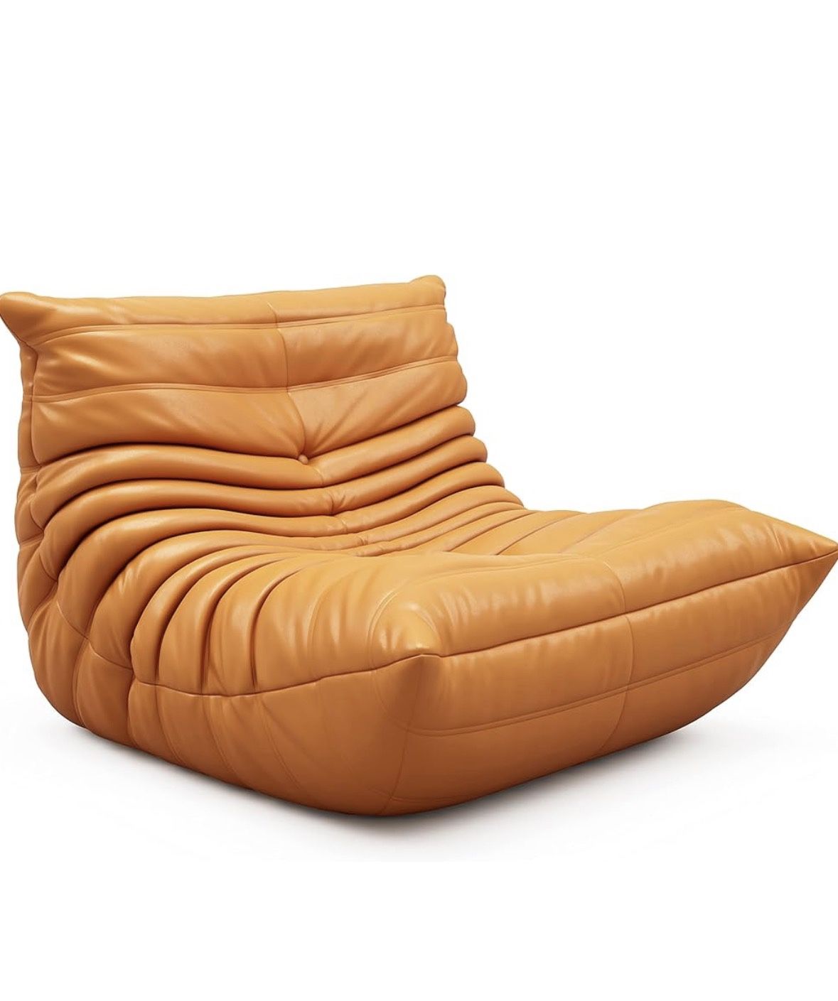 Togo Mid Century Modern Fireside Lounge Chair - Soft Faux Leather Floor Sofa - Cognac/Orange & side table