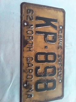 License plate North Carolina 1962
