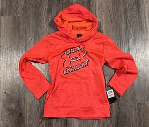 NEW WITH TAG - Boys Under Armour Bright Neon Orange Hoodie. Size 7.