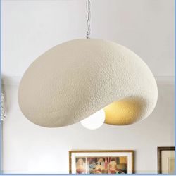 Modern Resin Pendant Light, 15.7'' White Dome Shade Hanging Light Fixture, Minimalist Ceiling Lamp with Adjustable Chain for Kitchen Island, Dining Ro