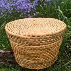 Wicker Basket With Lid Storage Container Sewing Material Art Craft Toys Supplies