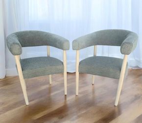Modern Barrel Accent Chairs Set of 2 -Textured Green Upholstery