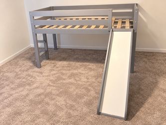 Kids Twin Loft Bed Frame with Slide/dresser