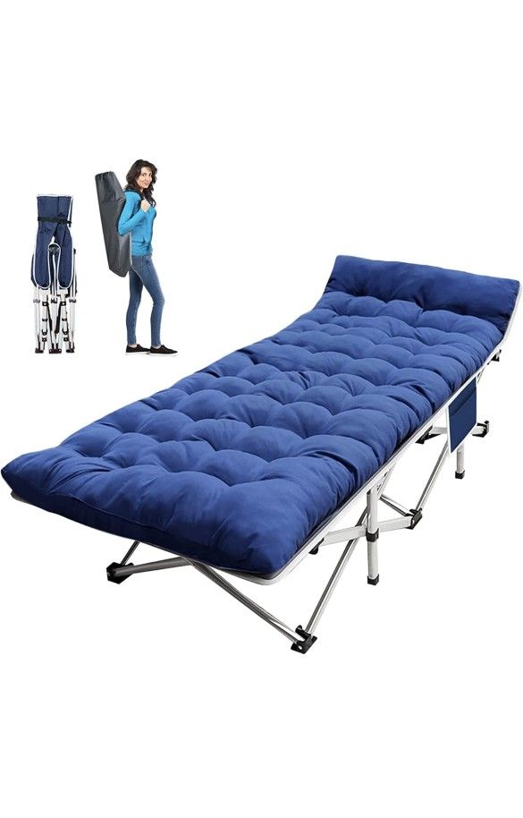 Camping Cot Cots for Sleeping with Mattress Cots for Camping for Adults with Camfortable Pad Heavy Duty Camping Bed with Carry Bag Folding Cot for Hi