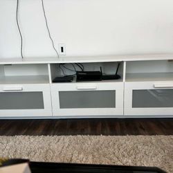 White Media Console / TV Stand with Glass Doors