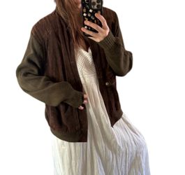 Vintage Suede Wool Brown Men’s Bomber Zip Up Jacket Sz XL