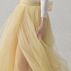 WDPL Women's High Waist Maxi Split Gold Wedding Gathered Bustle Tulle Bridal Skirt WhatsApp WhatsApp Messenger Messenger Snapchat Snapchat Telegram Te