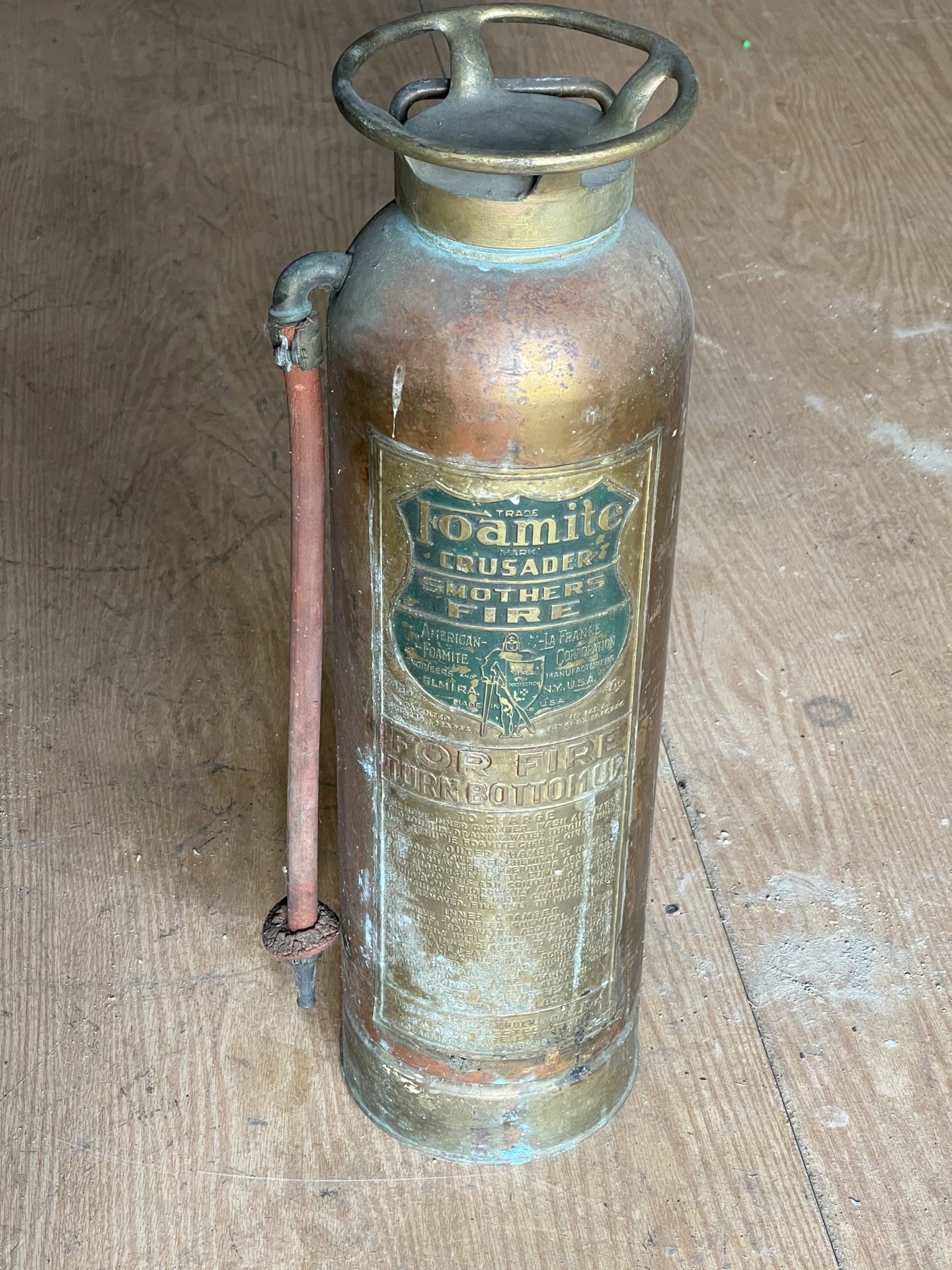 Cool Antique Brass Fire Extinguisher - Foamite Crusader. Very Old!