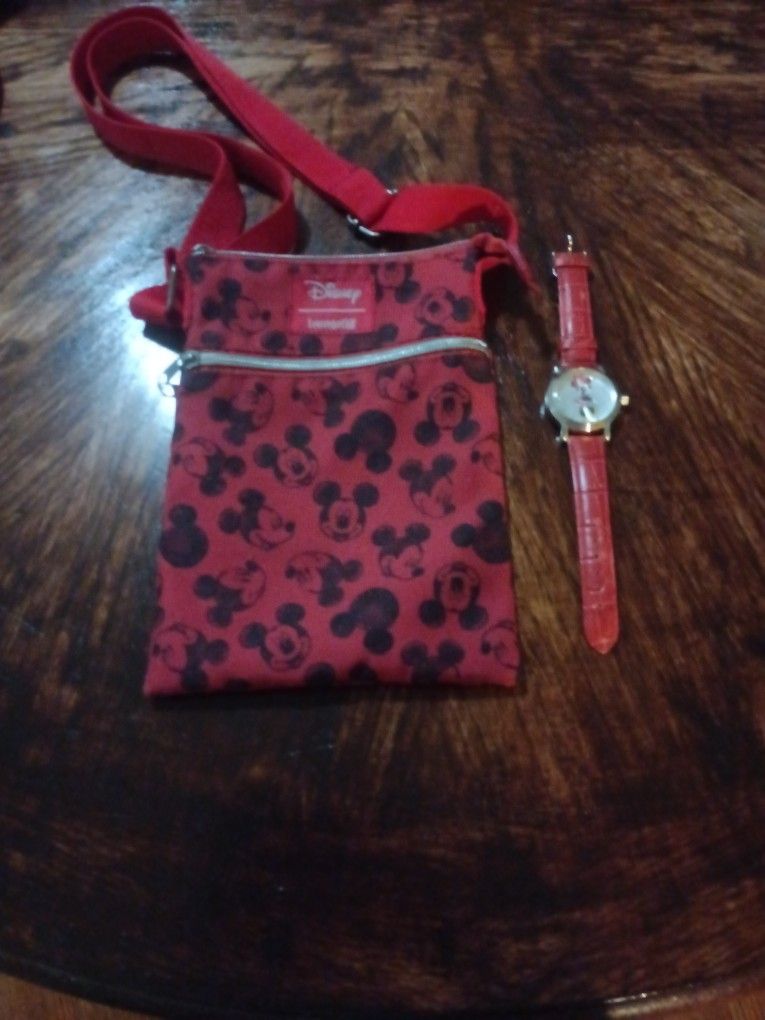 Disney Mickey Mouse Shoulder Bag And Minnie Mouse Watch