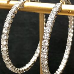 14KW 8 CTW In/Out Hoop Natural Diamond Earrings