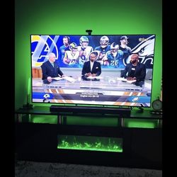 Black TV Stand With Fireplace And Led Lights 