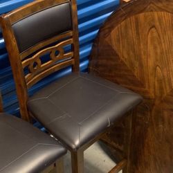 Wood/ Leather Dinning Table Set 4 Chairs