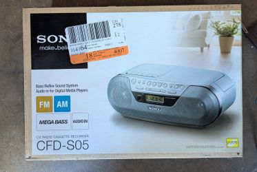 Sony Cfd-S05 Cd AM/FM Radio Cassette Recorder Audio In Mega Bass Clock Playback.  New In Box.