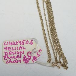 14k Yellow Gold Helical Thread Chain 18.5" Length 1mm Thickness 