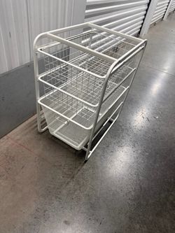White Metal Wire Rolling Storage Cart