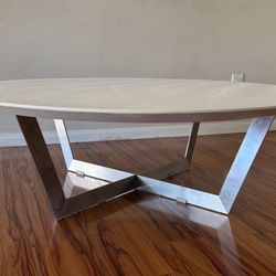 Modern Oval Coffee Table – Metal Base – 43” x 14”