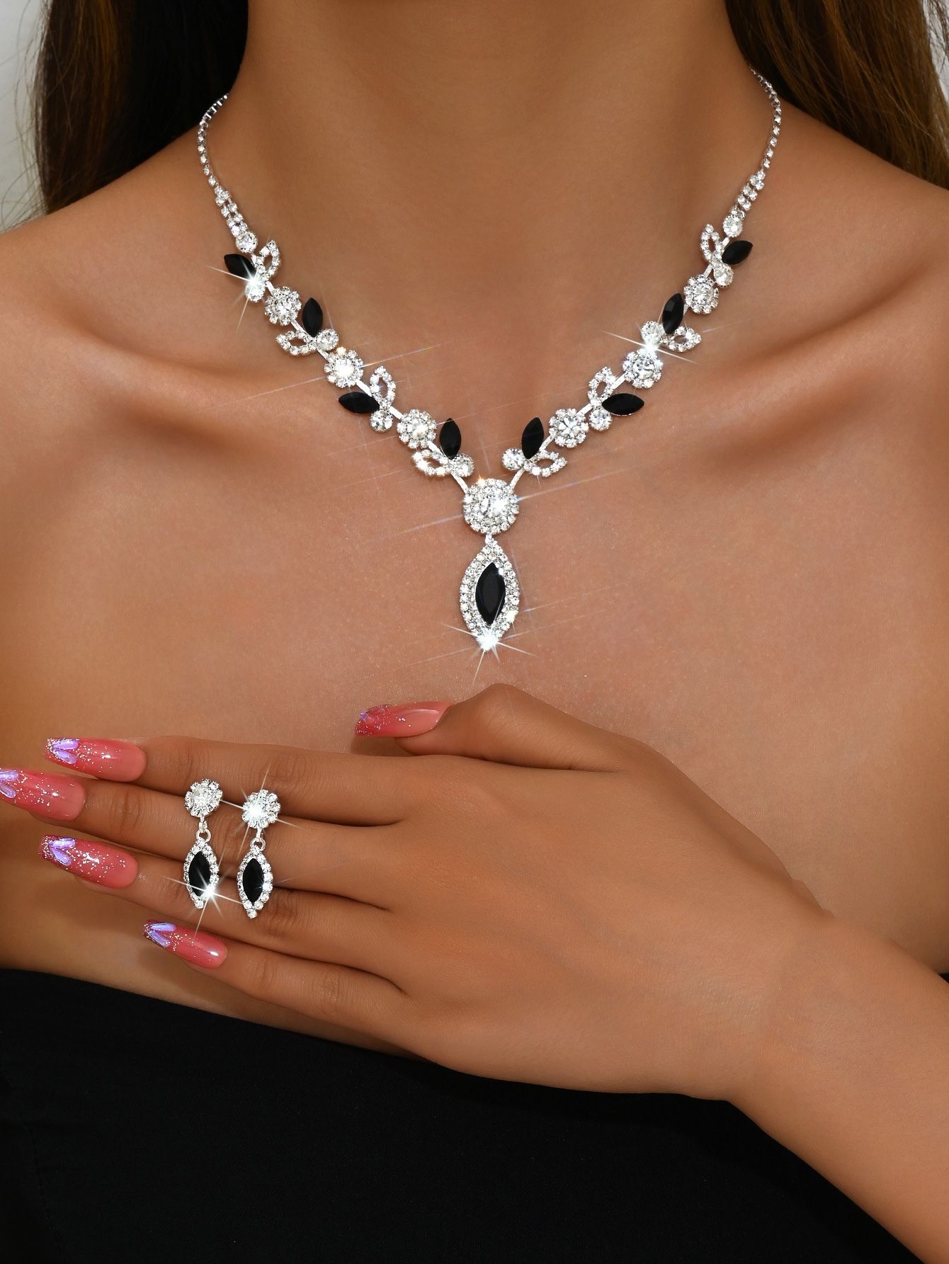 Fashion new jewelry wholesale high-end crystal gemstone teardrop necklace earring set