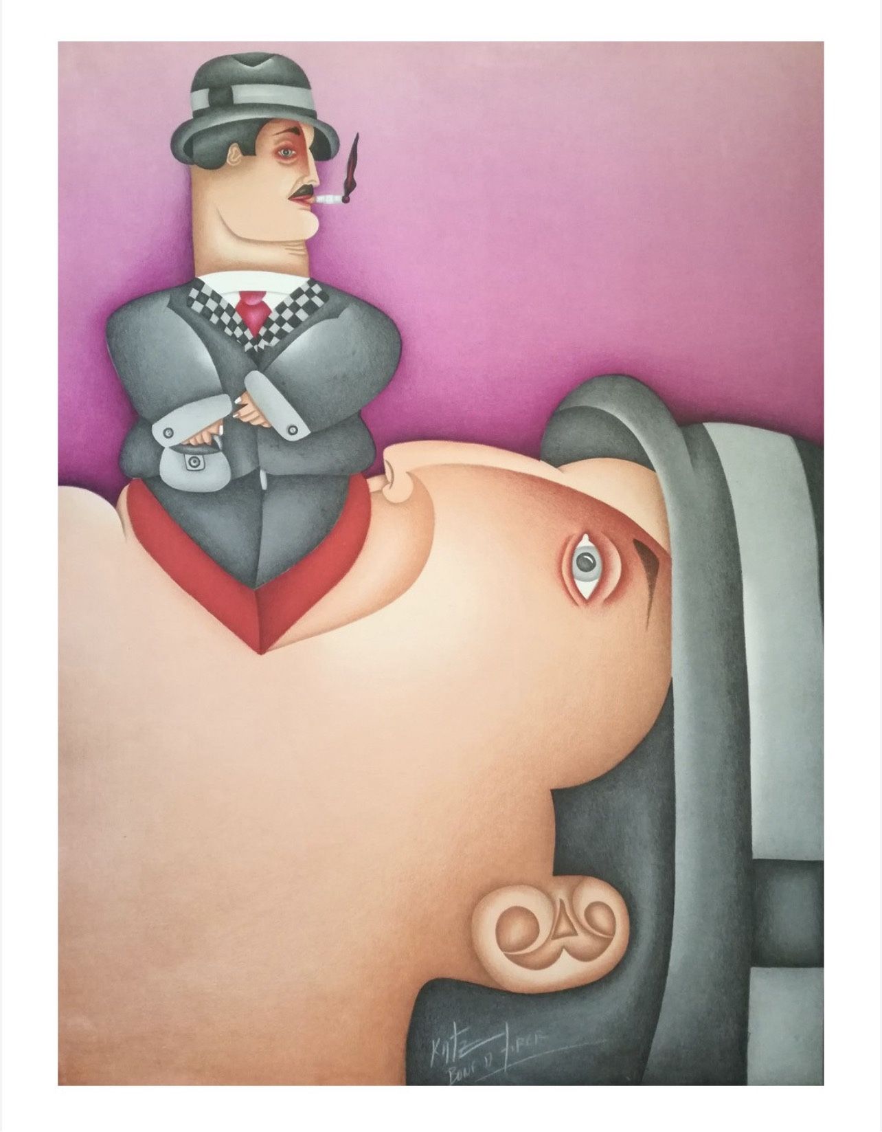 This artwork is a limited edition serigraph titled "Personajes" by Mexican artist Noé Katz.
