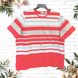 Covington Dark Burnt Orange, White, Khaki Striped Cotton Tshirt Women 20/22W