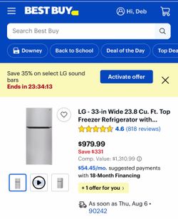LG 33-in Wide Top Freezer Refrigerator