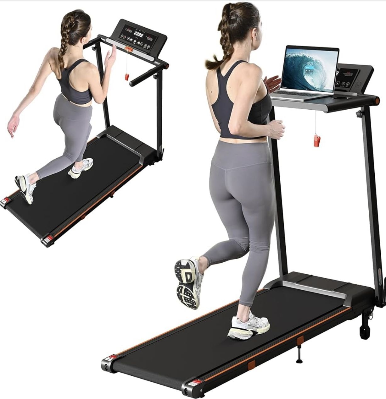 Treadmill with Incline, 3 in 1 Under Desk Treadmill Walking Pad with Removable Desk Workstation 3.5HP Foldable Compact Walking Treadmills for Home Sma