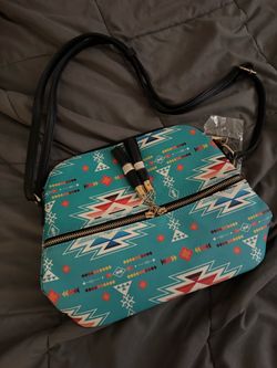 Teal Aztec Print Crossbody Bag