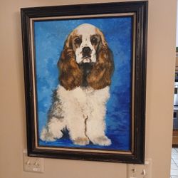 Original Signed Painting, Cocker Spaniel, Oil On Canvas
