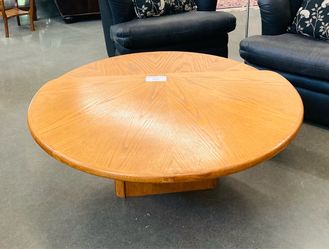 Unique Vintage Rotating Oak Coffee Table with Sunburst Wood Grain