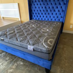 Queen Blue Velvet Bed Frame