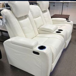 # Power White Reclining Loveseat with Console 👉Same Day Delivery