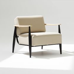 Homy Casa Molica Accent Chair Upholstered Spring Armchair with Solid Wood Arms in Oak Finish