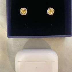 Yellow Cushion Diamond Cut CZ Stud Earring 