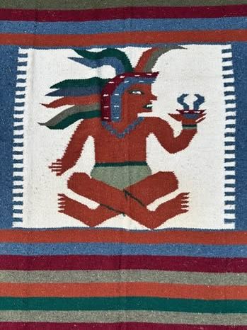 Mexican Rug/Tapestry Vintage Aztec God