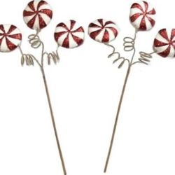 Glitter Peppermint Spring Spray Stem Arrangement Accent Decor Set of 2