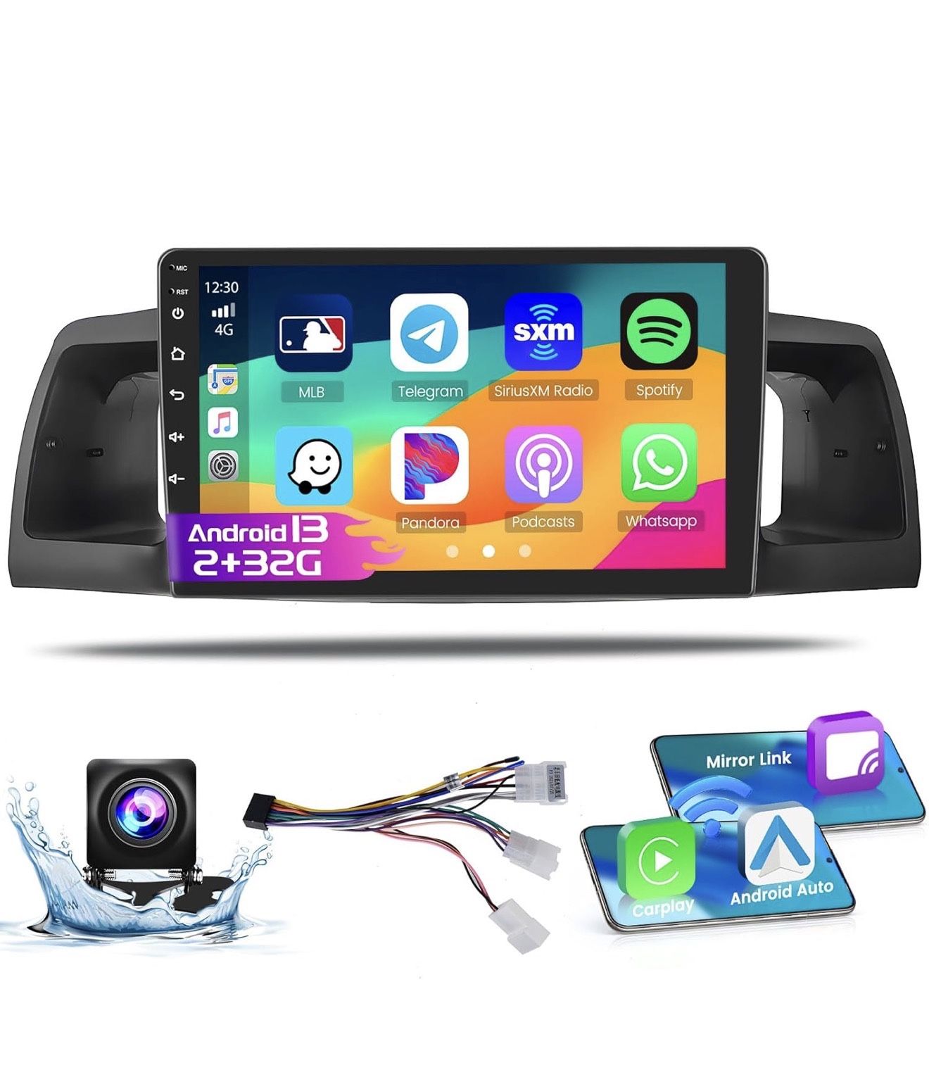 2+32G Android CarPlay Stereo for 2005-2012 Toyota Corolla EX, 9" Touch Screen in-Dash GPS Navigation with Built-in Wireless CarPlay Android Auto Suppo