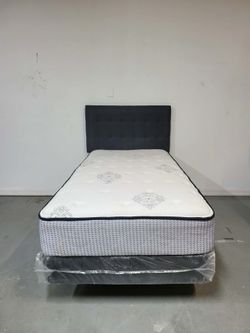 Modern twin bed includes mattress, delivery options available Se habla español