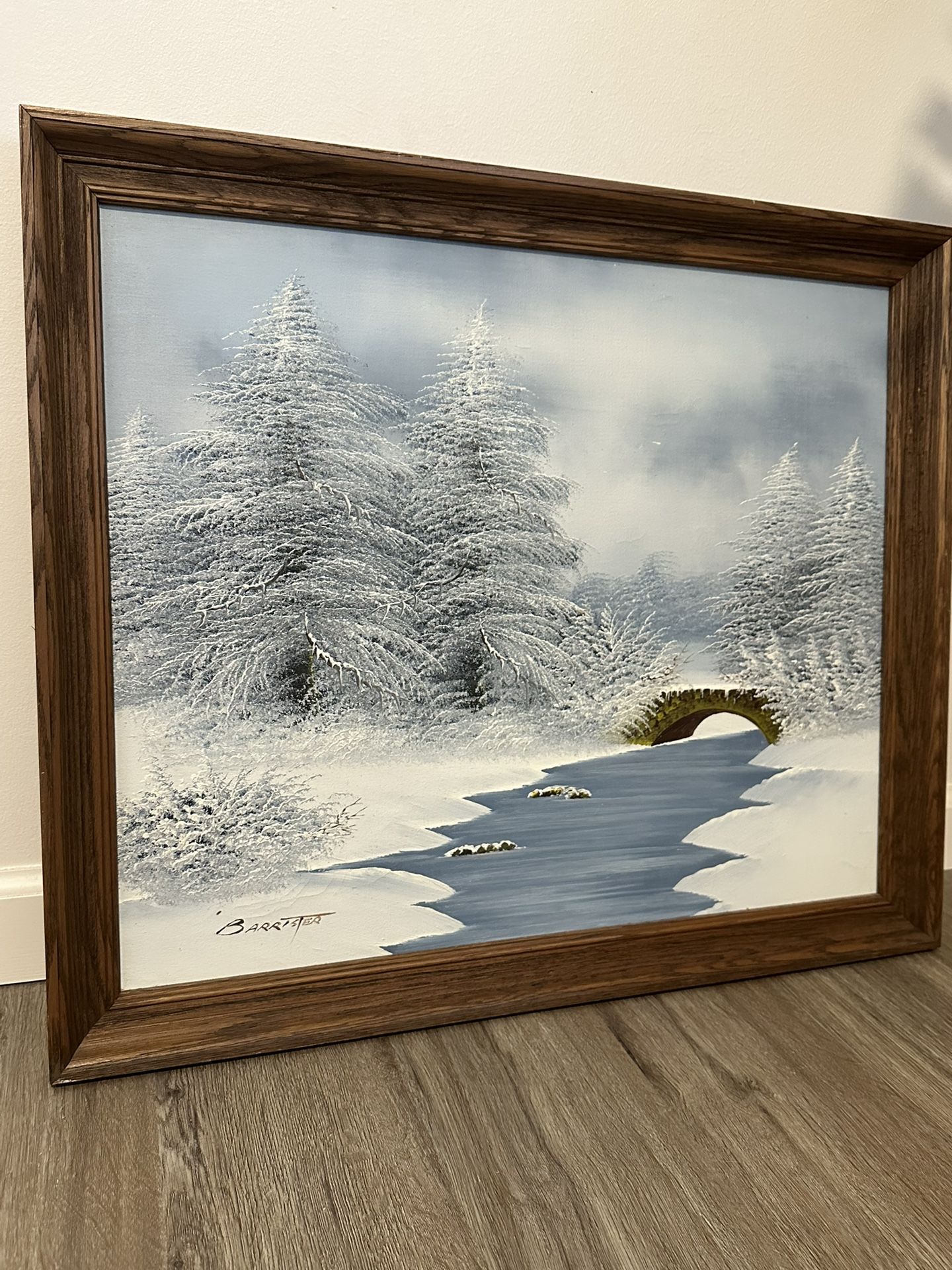 Vintage orignal winter landscape oil painting